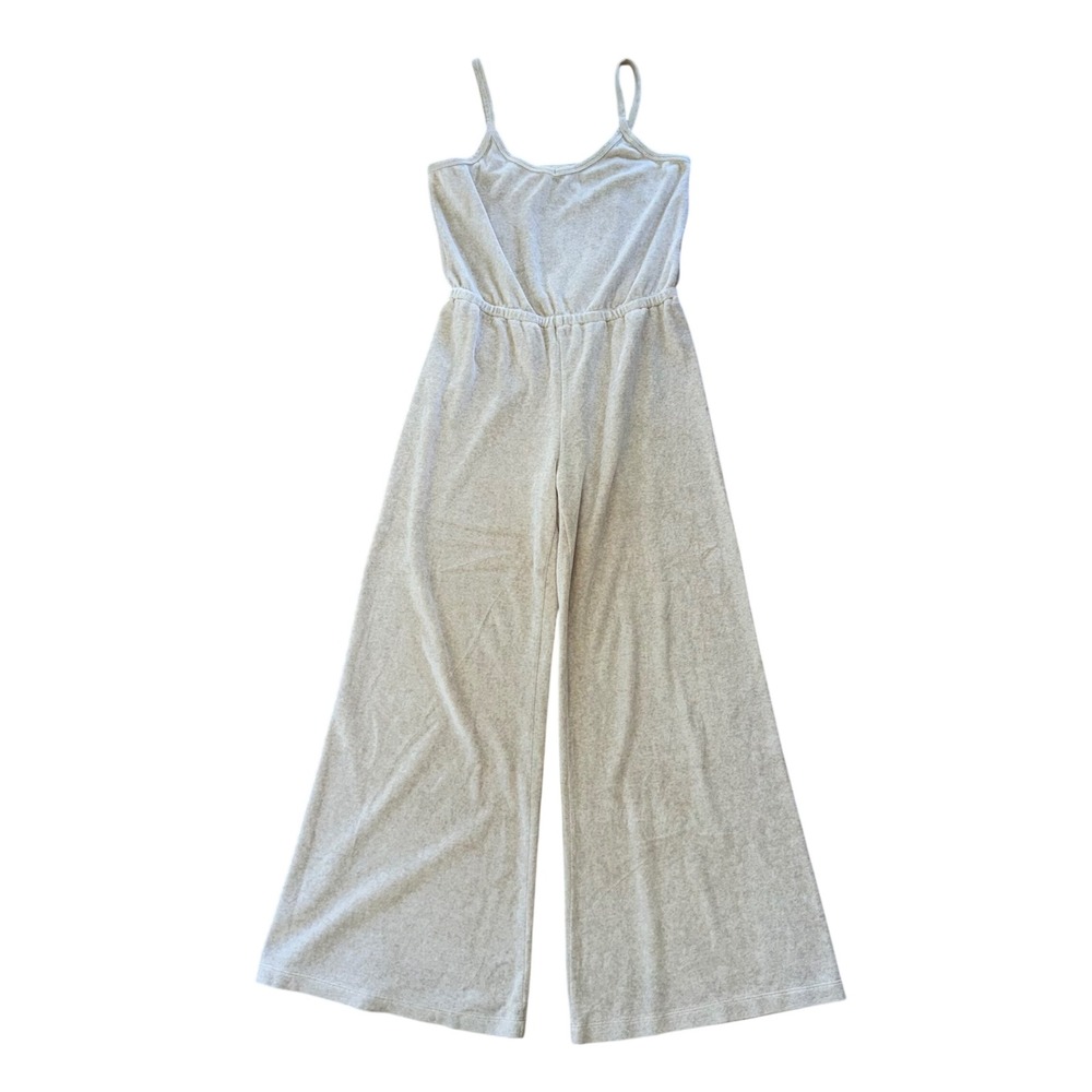 Suzie Kondi Jumpsuit Medium Women Oatmeal Good Velour Wide Leg Spaghetti Strap - Picture 3 of 10